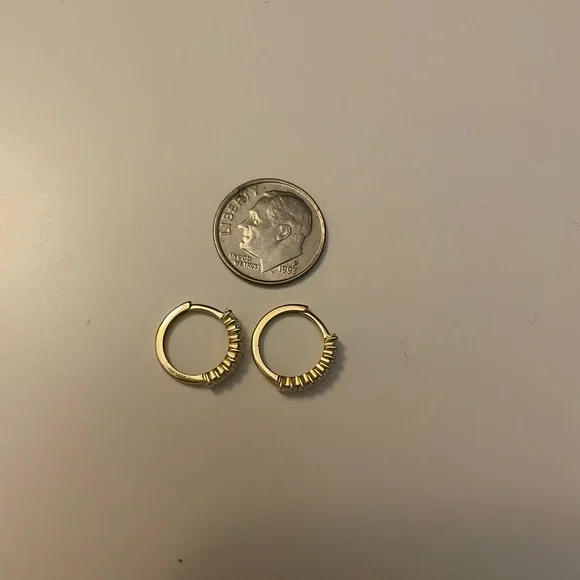 10K Solid Gold Baguette Cz Huggie Hoop Earrings - Picture 5 of 7